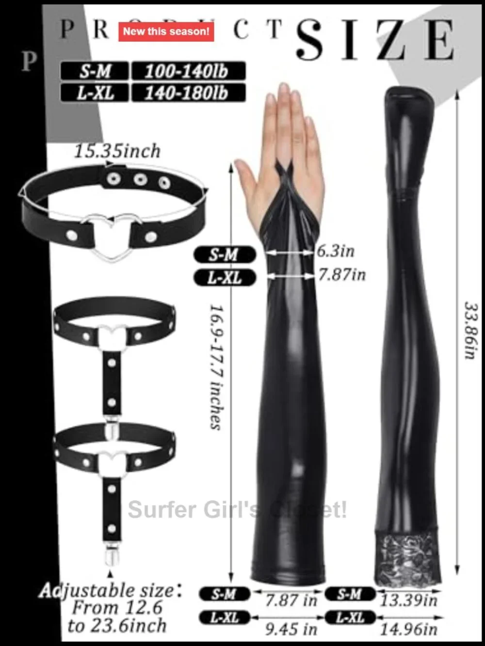 Wet Look Costume Set Fingerless Gloves Stockings Choker Garters Belt Cosplay